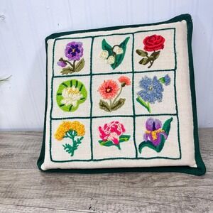 MCM Needlepoint Floral Pillow - FlowerThrow Pillow